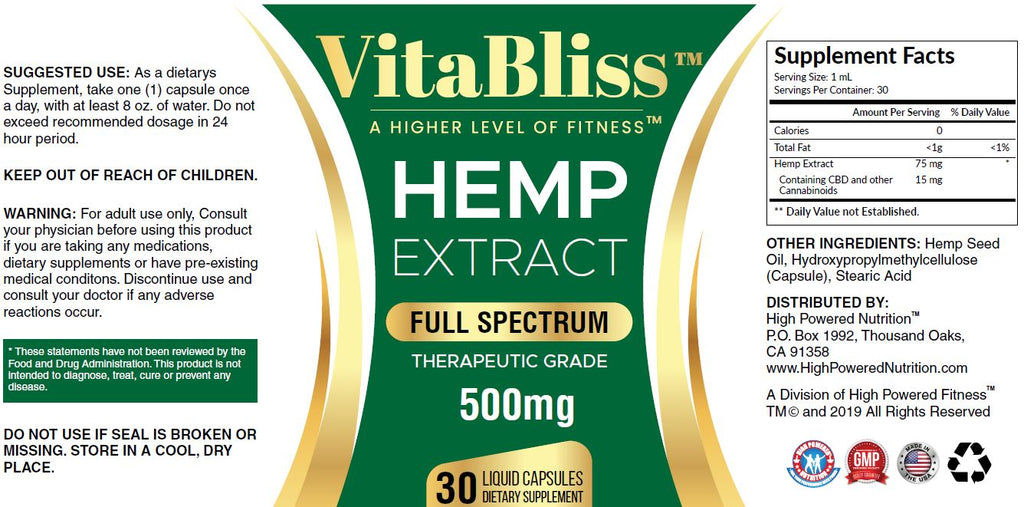 VitaBliss™ CBD Full Spectrum 500mg Capsules A Higher Level Of Fitness™