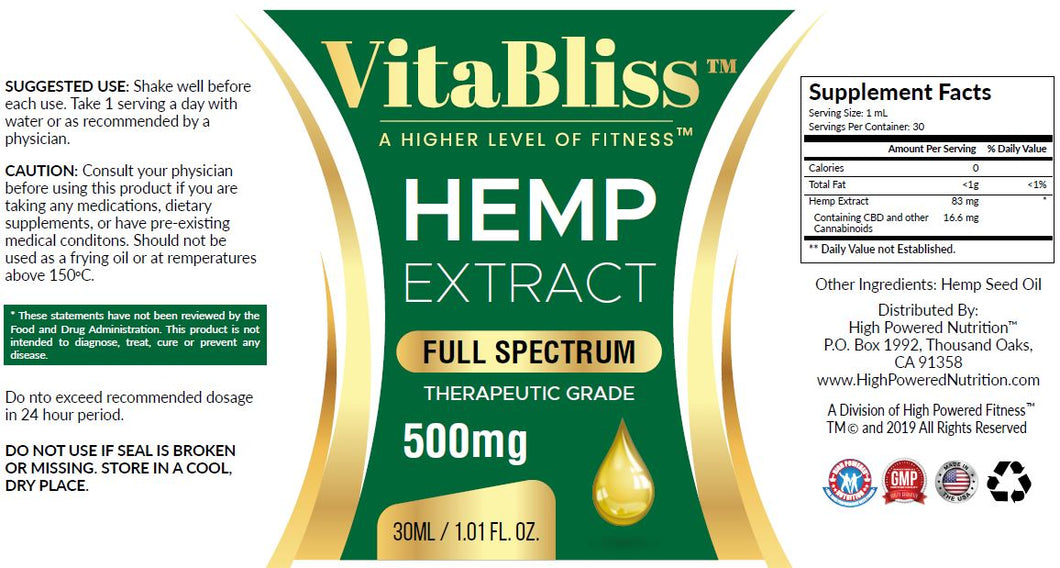 VitaBliss™ CBD Full Spectrum 500mg Tincture Drops A Higher Level Of Fitness™