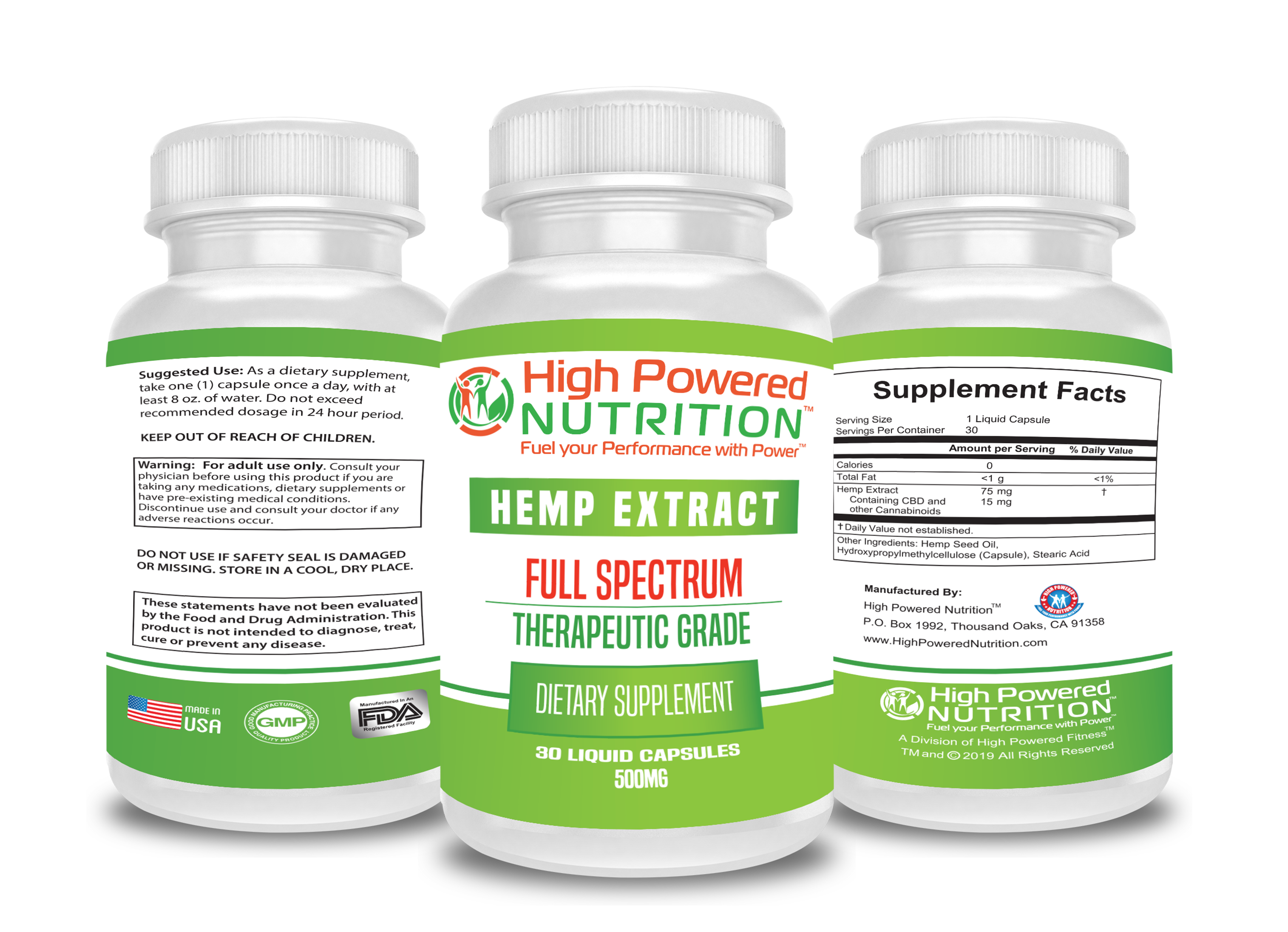 High Powered Nutrition™ CBD Full Spectrum 500mg Capsules Fuel Your Performance With Power™