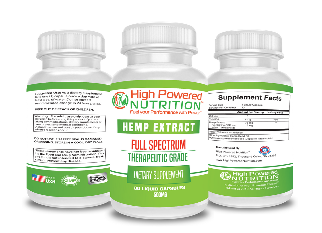 High Powered Nutrition™ CBD Full Spectrum 500mg Capsules Fuel Your Performance With Power™