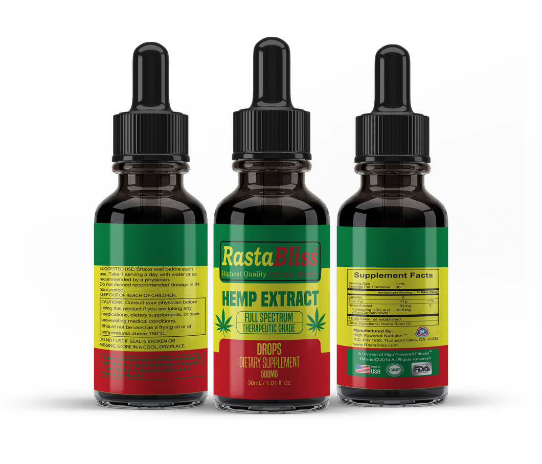 RastaBliss™ CBD Full Spectrum 500mg Tincture Drops Highest Quality Optimal Results™