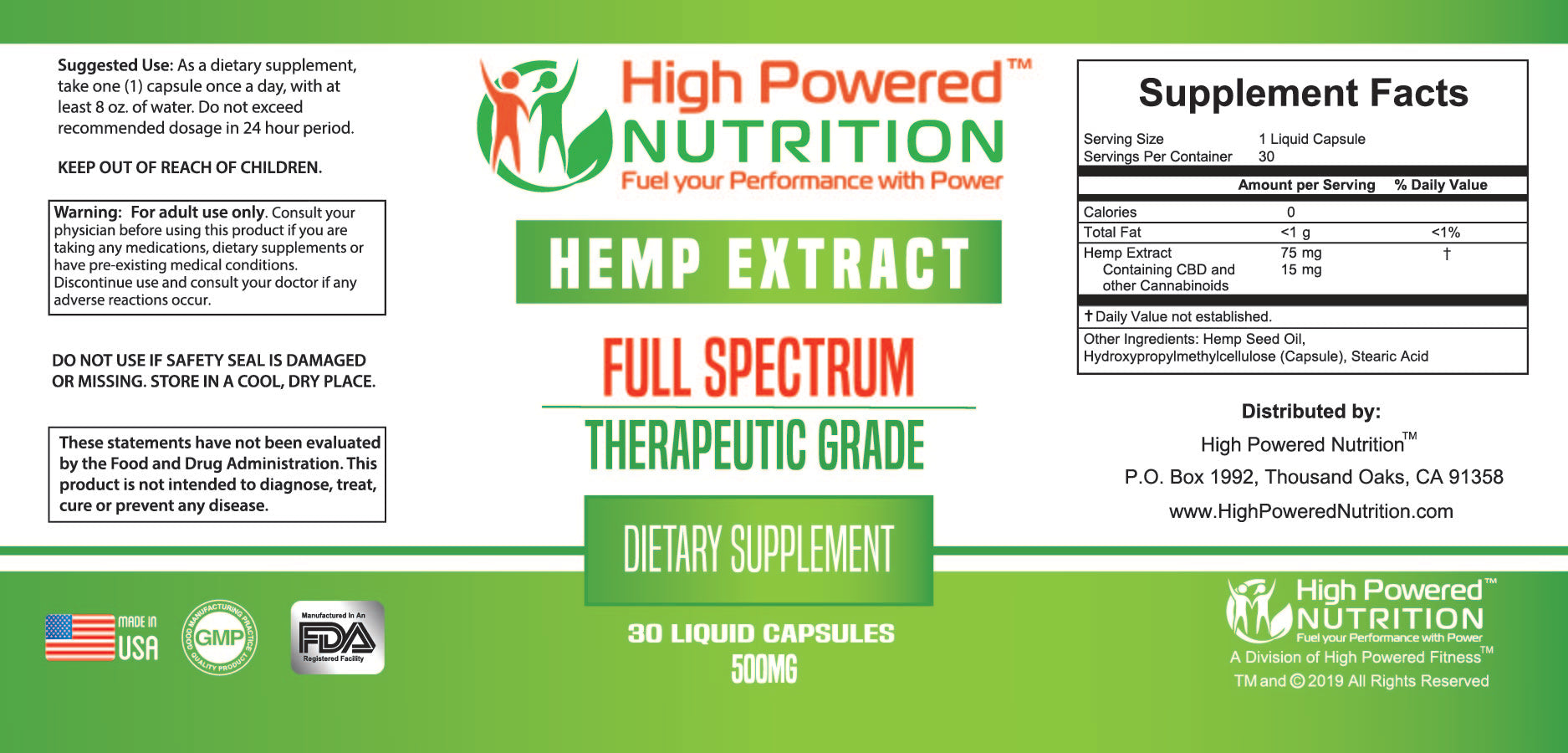 High Powered Nutrition™ CBD Full Spectrum 500mg Capsules Fuel Your Performance With Power™